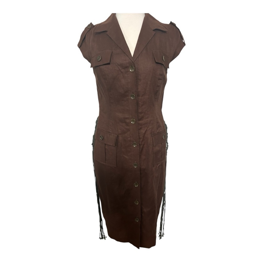 Maggie London, Safari utility dress. Brown Button-Down Dress